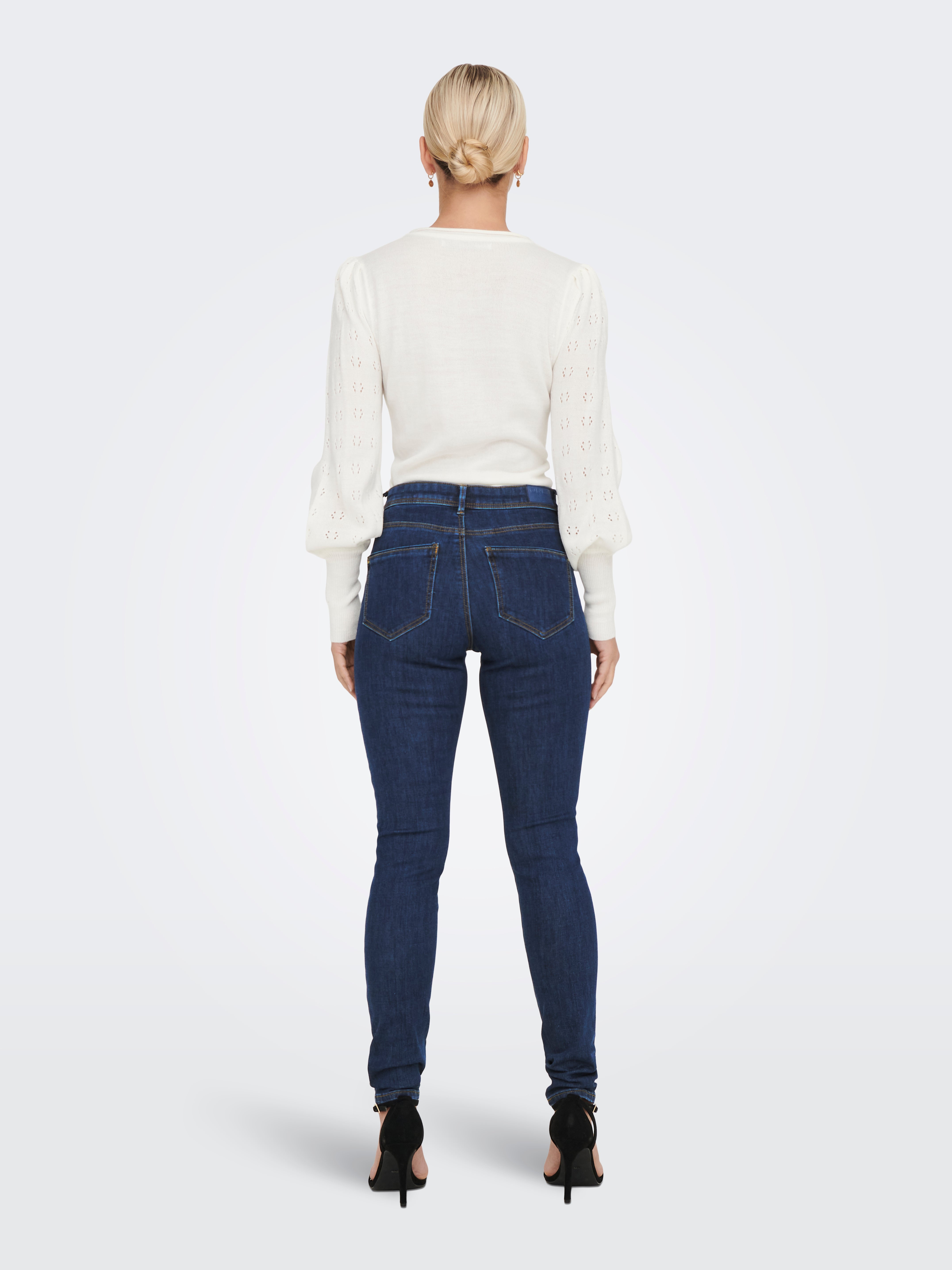 ONLWAUW Mittlere Taille Skinny Fit Jeans | Dunkelblau | ONLY® 