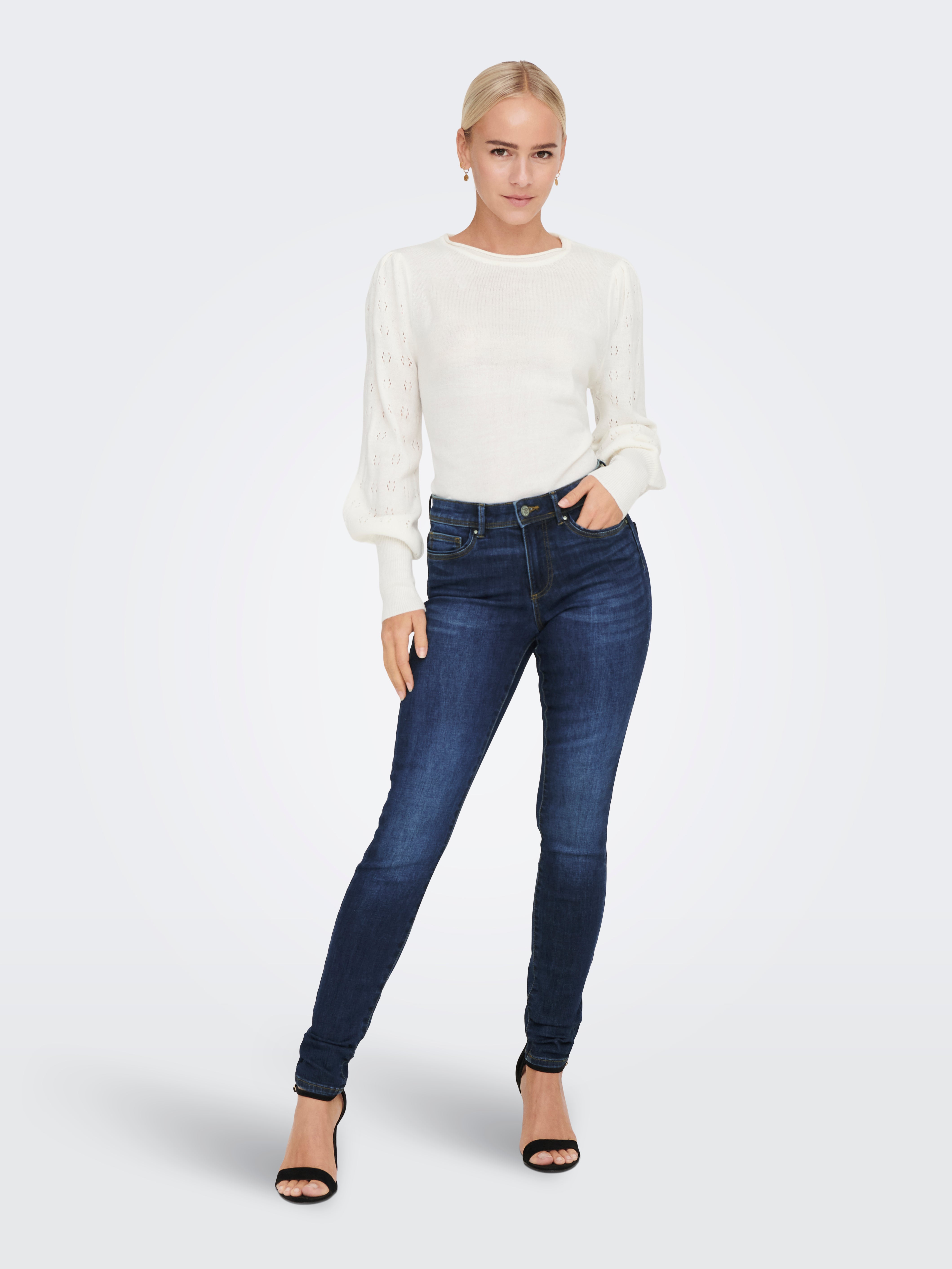 ONLWAUW Mittlere Taille Skinny Fit Jeans | Dunkelblau | ONLY® 