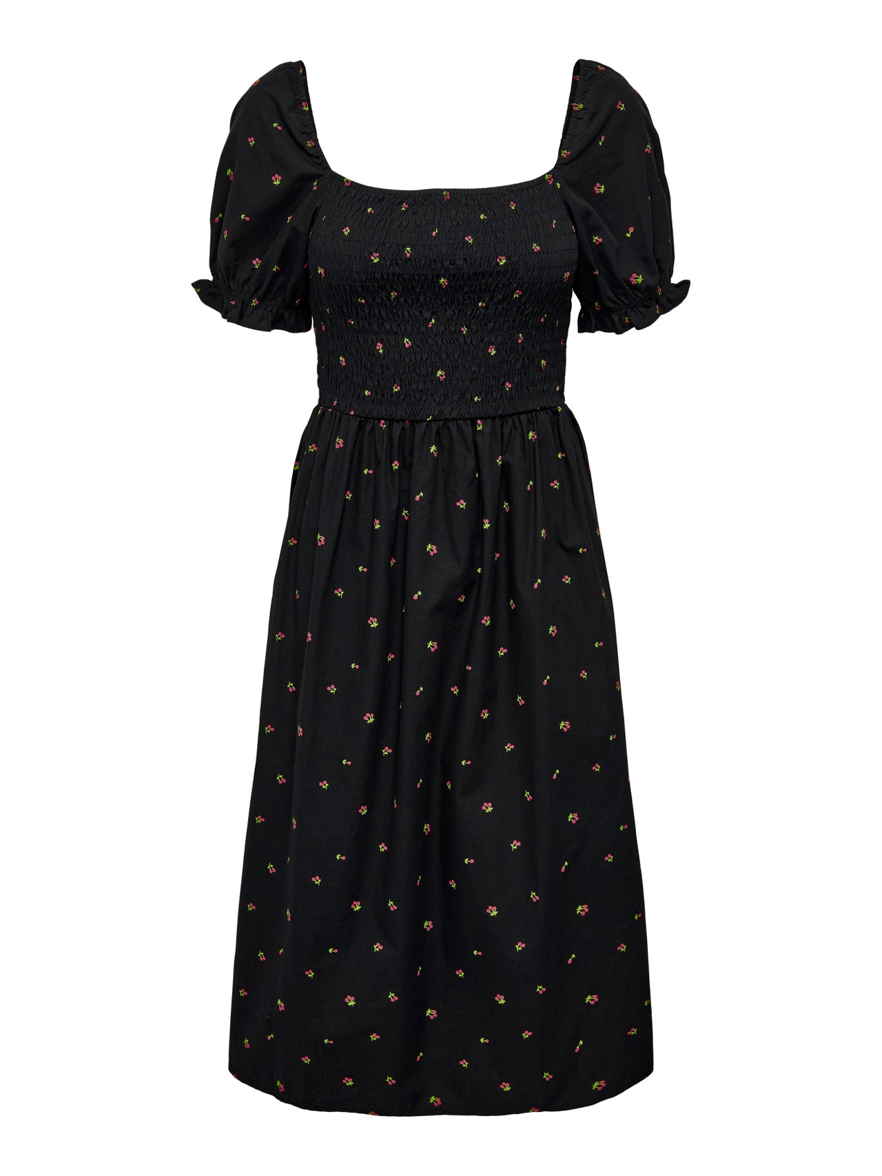 ONLY Regular fit Vierkante hals Geribde mouwuiteinden Lange jurk -Black - 15272522