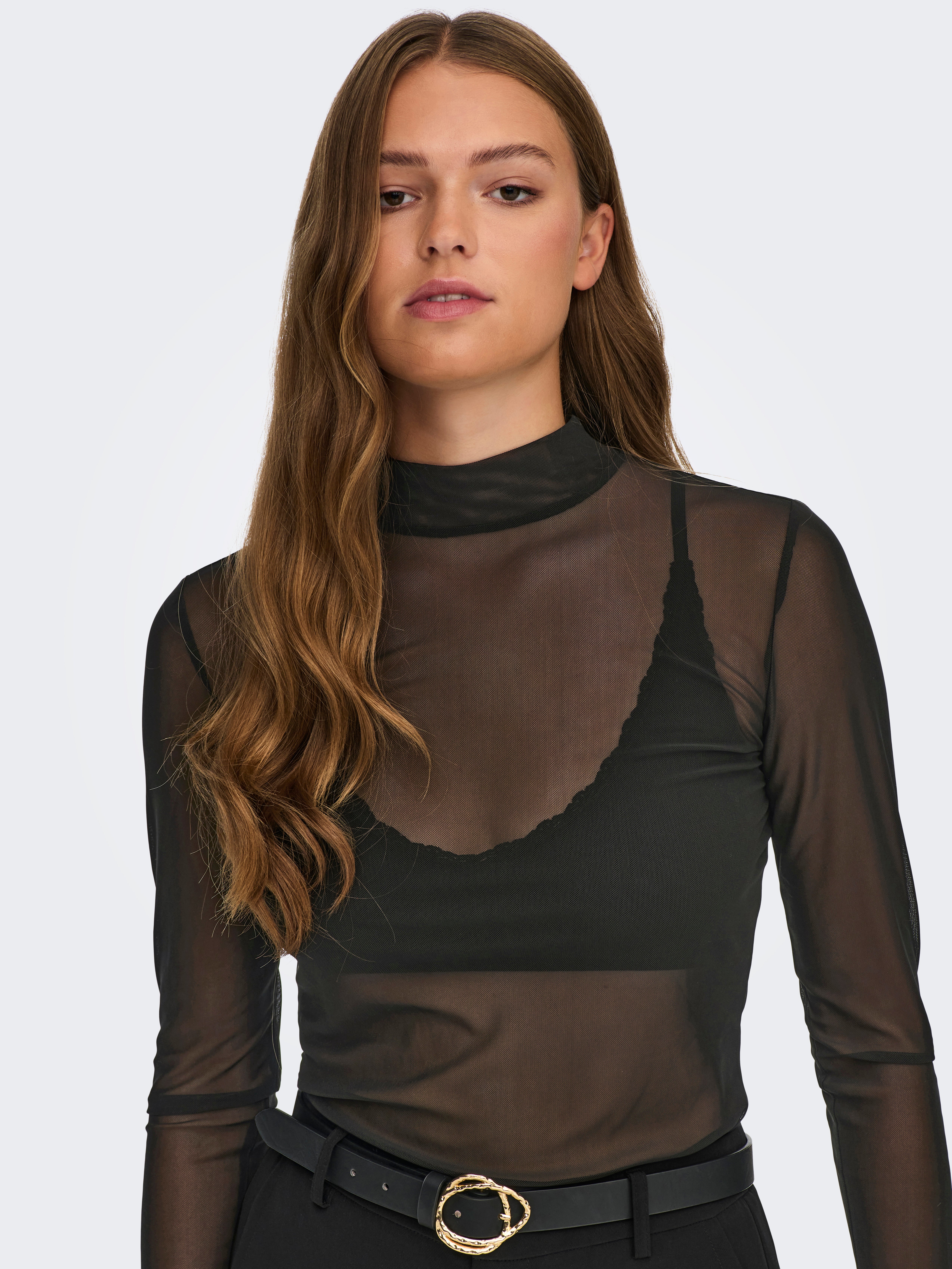 Highneck mesh Long Sleeved Top | Black | ONLY®