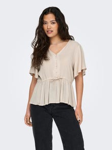 ONLY Short sleeved v-neck top -Pumice Stone - 15272712