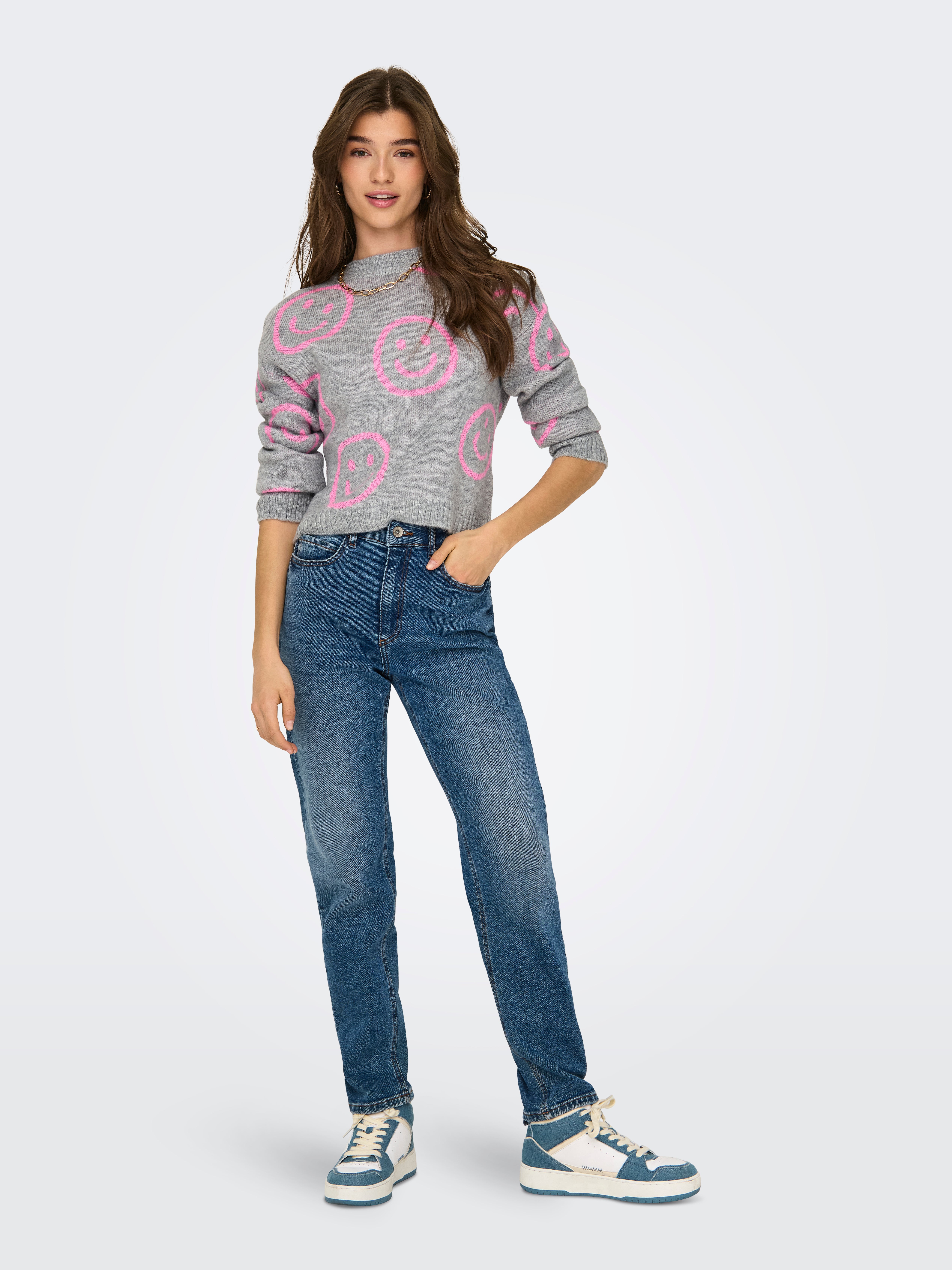 Rundhals Tief angesetzte Schulter Pullover | Hellgrau | ONLY® 