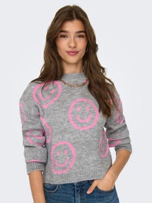 ONLY O-neck knit pullover -Light Grey Melange - 15272841