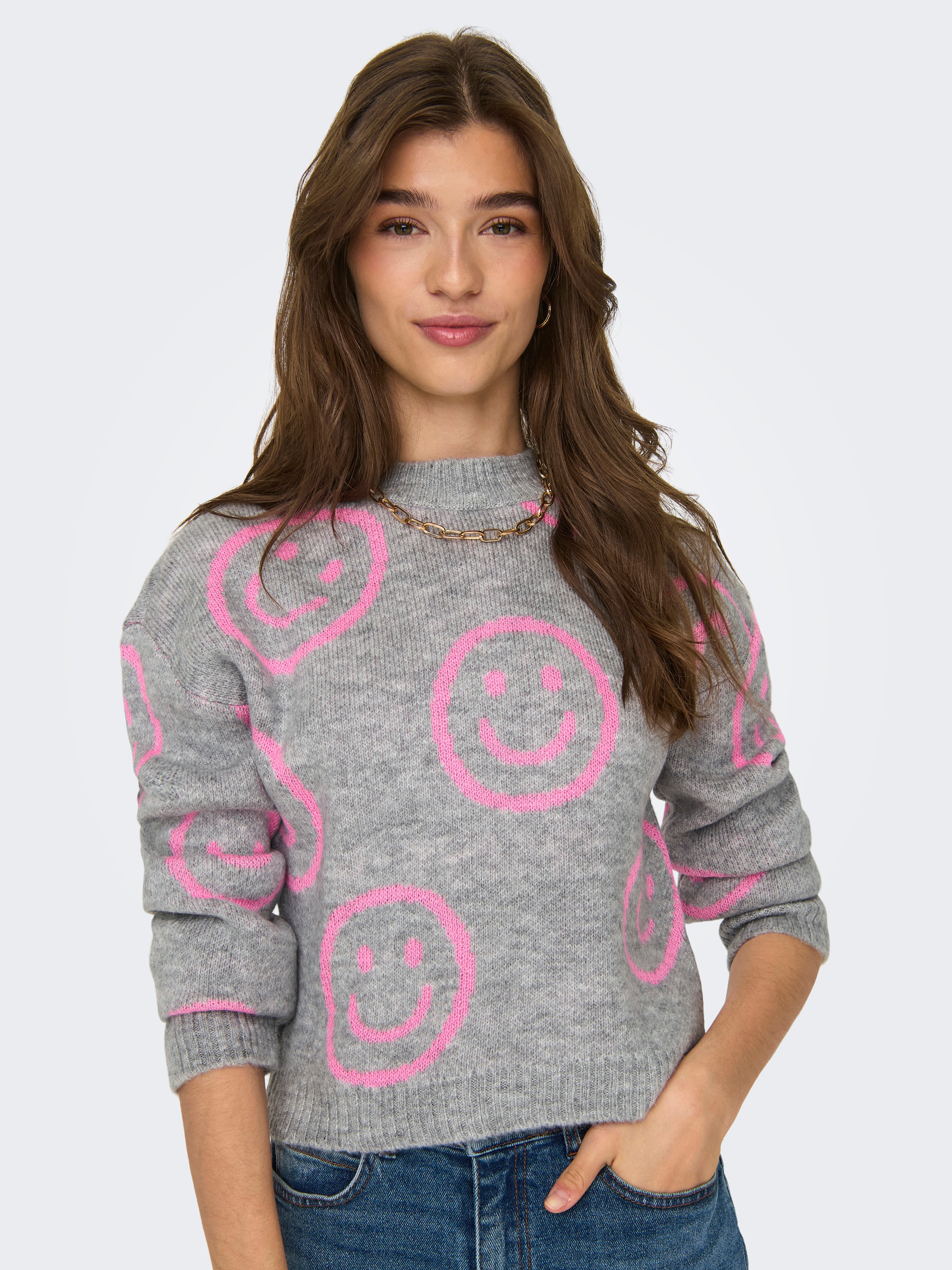 Rundhals Tief angesetzte Schulter Pullover | Hellgrau | ONLY®