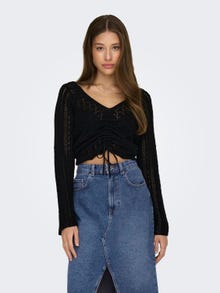 ONLY v-neck knit with ruching details -Black - 15273610