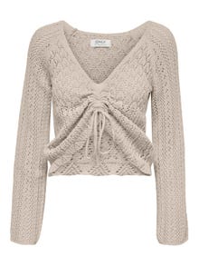 ONLY v-neck knit with ruching details -Pumice Stone - 15273610