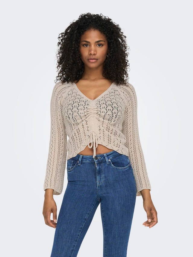 ONLY v-neck knit with ruching details - 15273610