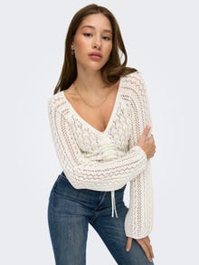 ONLY v-neck knit with ruching details -Cloud Dancer - 15273610