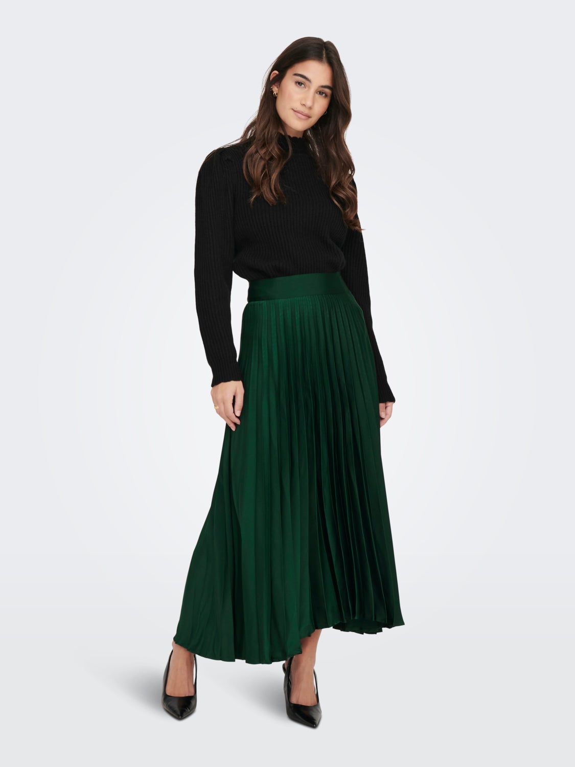 turquoise pleated midi skirt