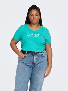 ONLY Curvy bedrucktes V-Ausschnitt T-Shirt -Baltic - 15273688