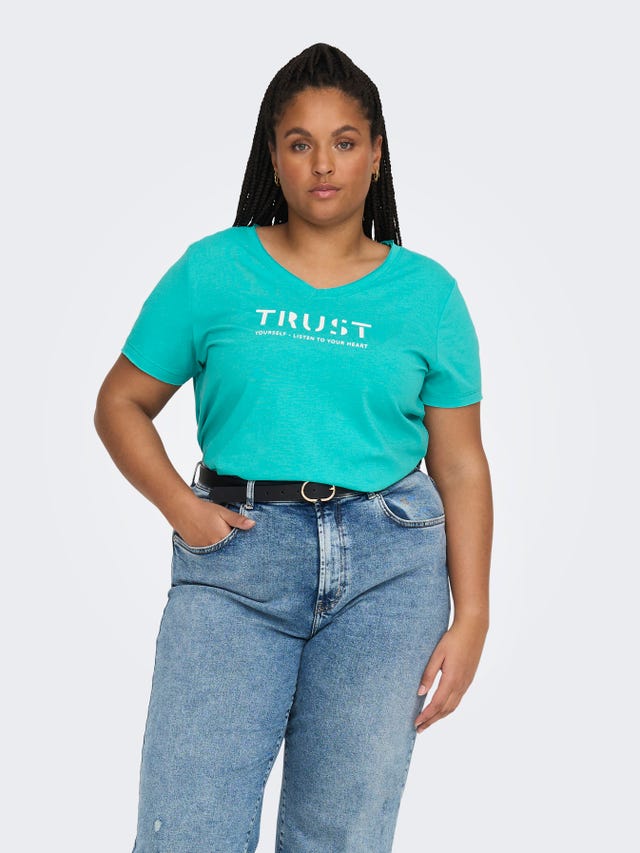 ONLY Curvy bedrucktes V-Ausschnitt T-Shirt - 15273688