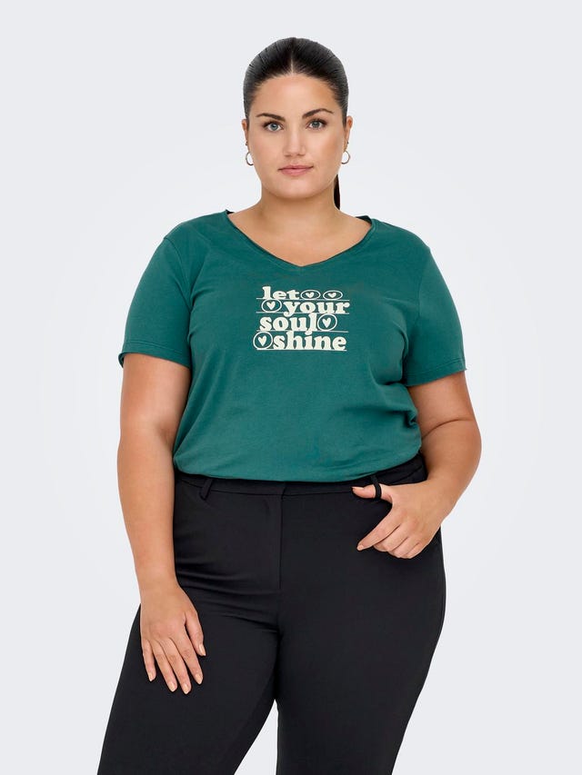 ONLY Curvy bedrucktes V-Ausschnitt T-Shirt - 15273688