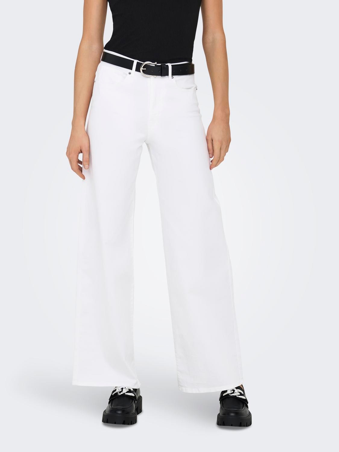 ONLY Pantalons Regular Fit Taille haute -White - 15273719
