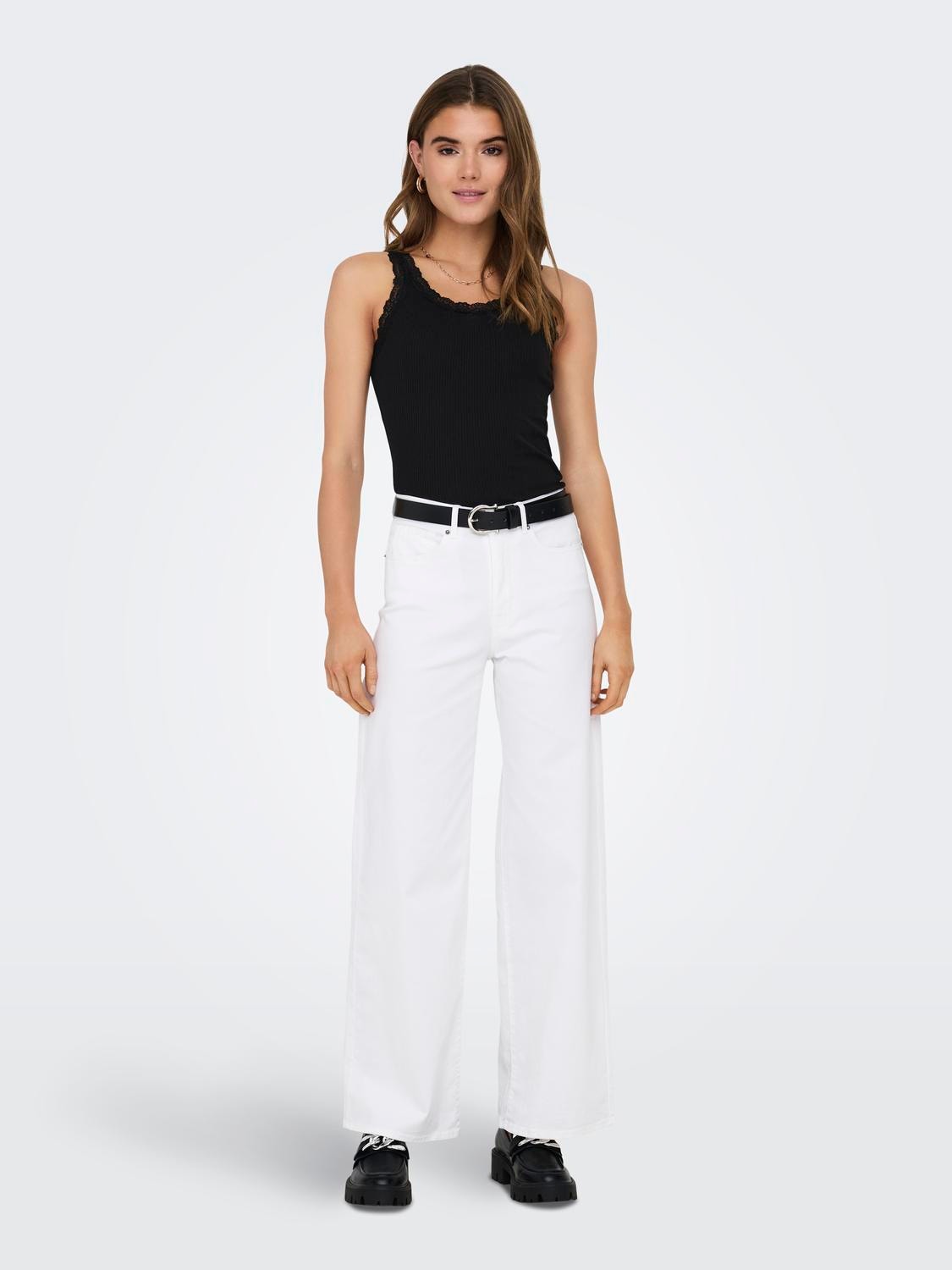 ONLY Pantalones Corte regular Cintura alta -White - 15273719