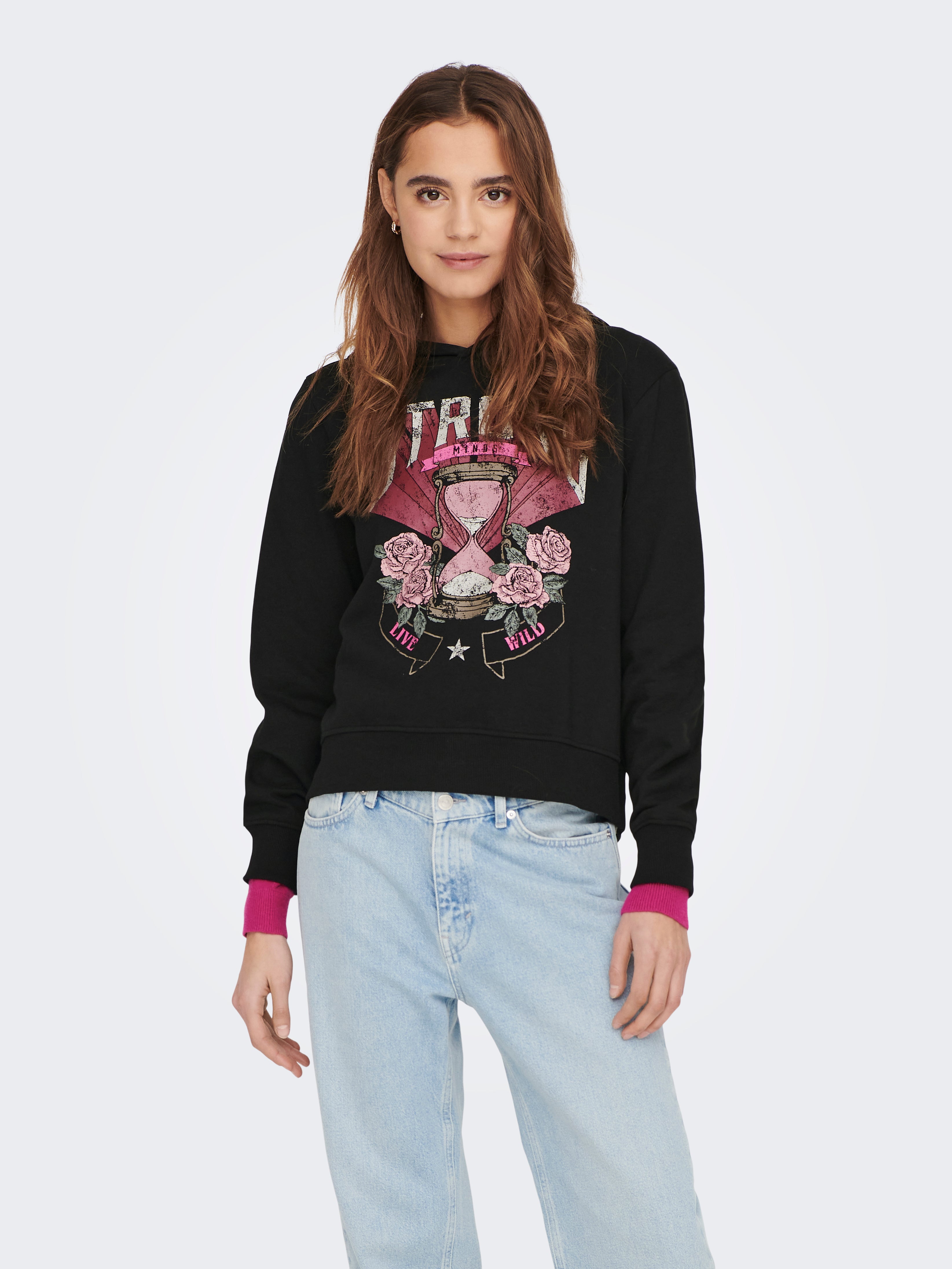 DAMEN Pullovers & Sweatshirts Print Rosa/Schwarz XL Rabatt 82 % Fashion girl Pullover 