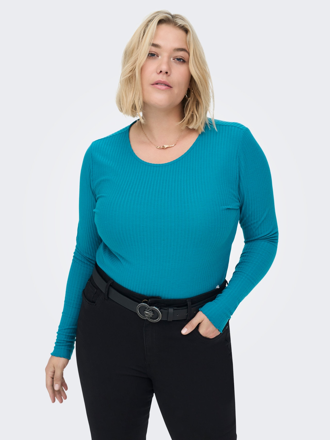 ONLY Curvy rib Long Sleeved Top -Turkish Tile - 15274237