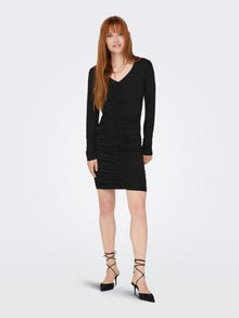 ONLY Gerafftes Kleid mit langen Ärmeln -Black - 15275064