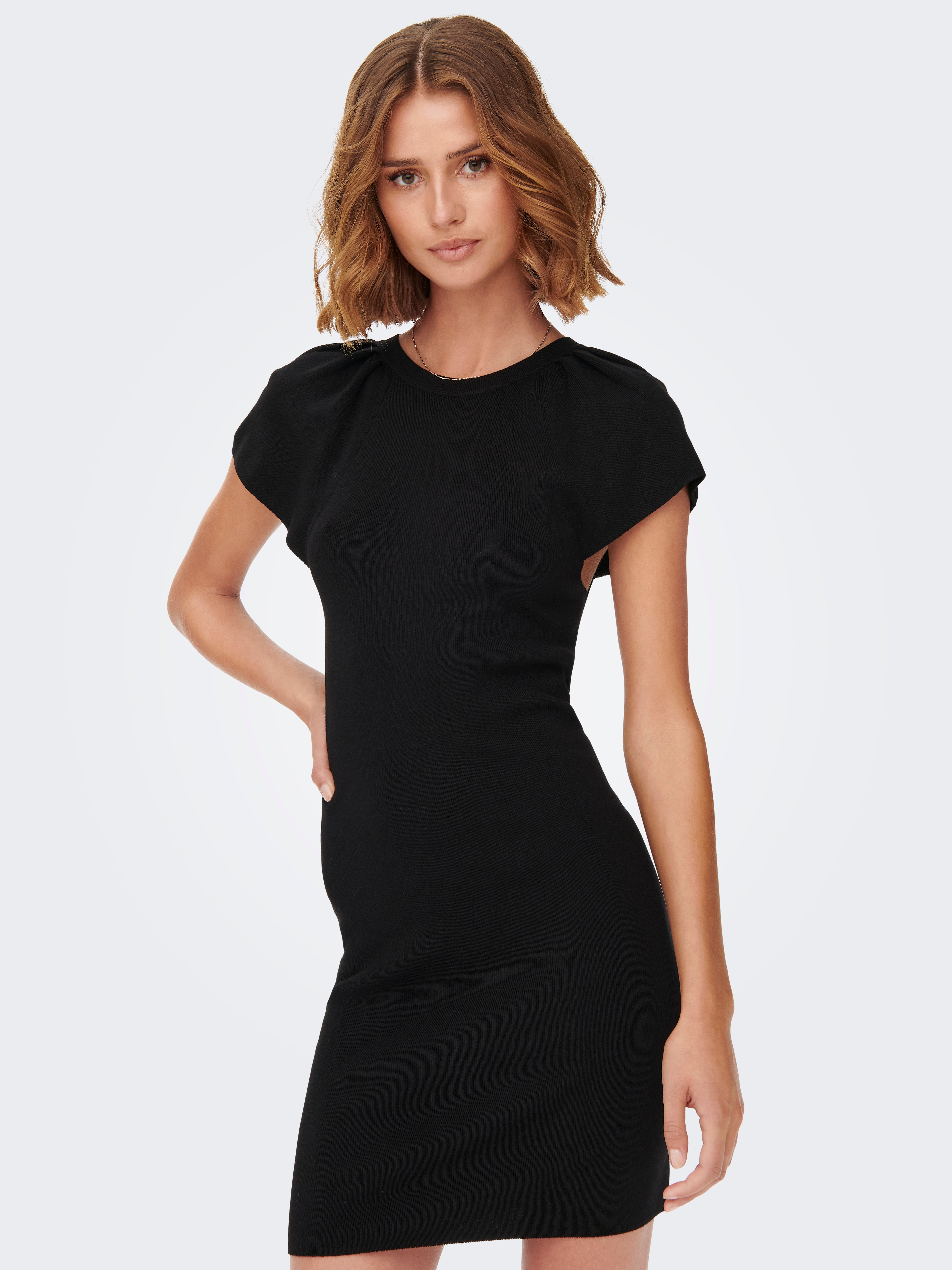 Black knit dress short clearance sleeve