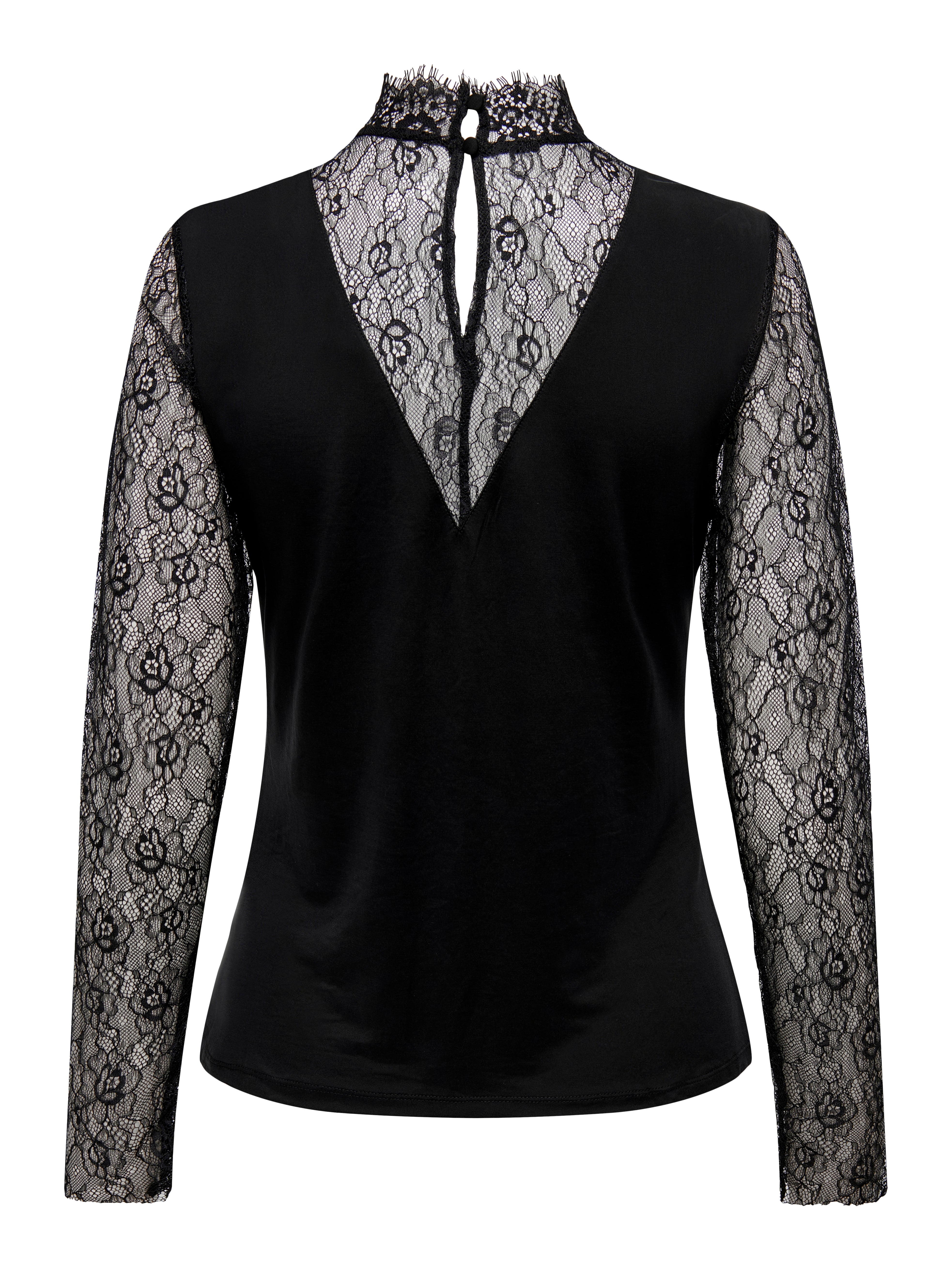 High Neck Lace Top | Black | ONLY®