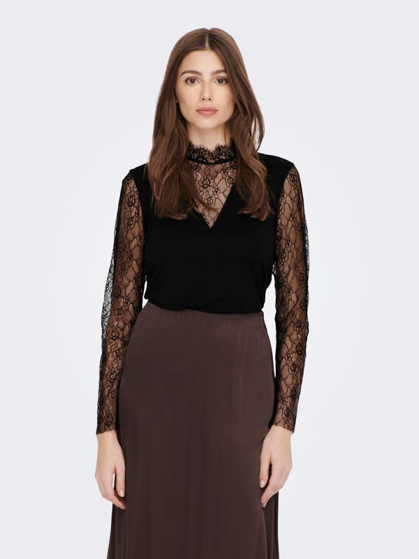 Lace Long Sleeved Top | Black | ONLY®