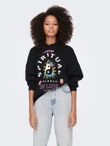 ONLY Oversized print Hoodie -Black - 15276235
