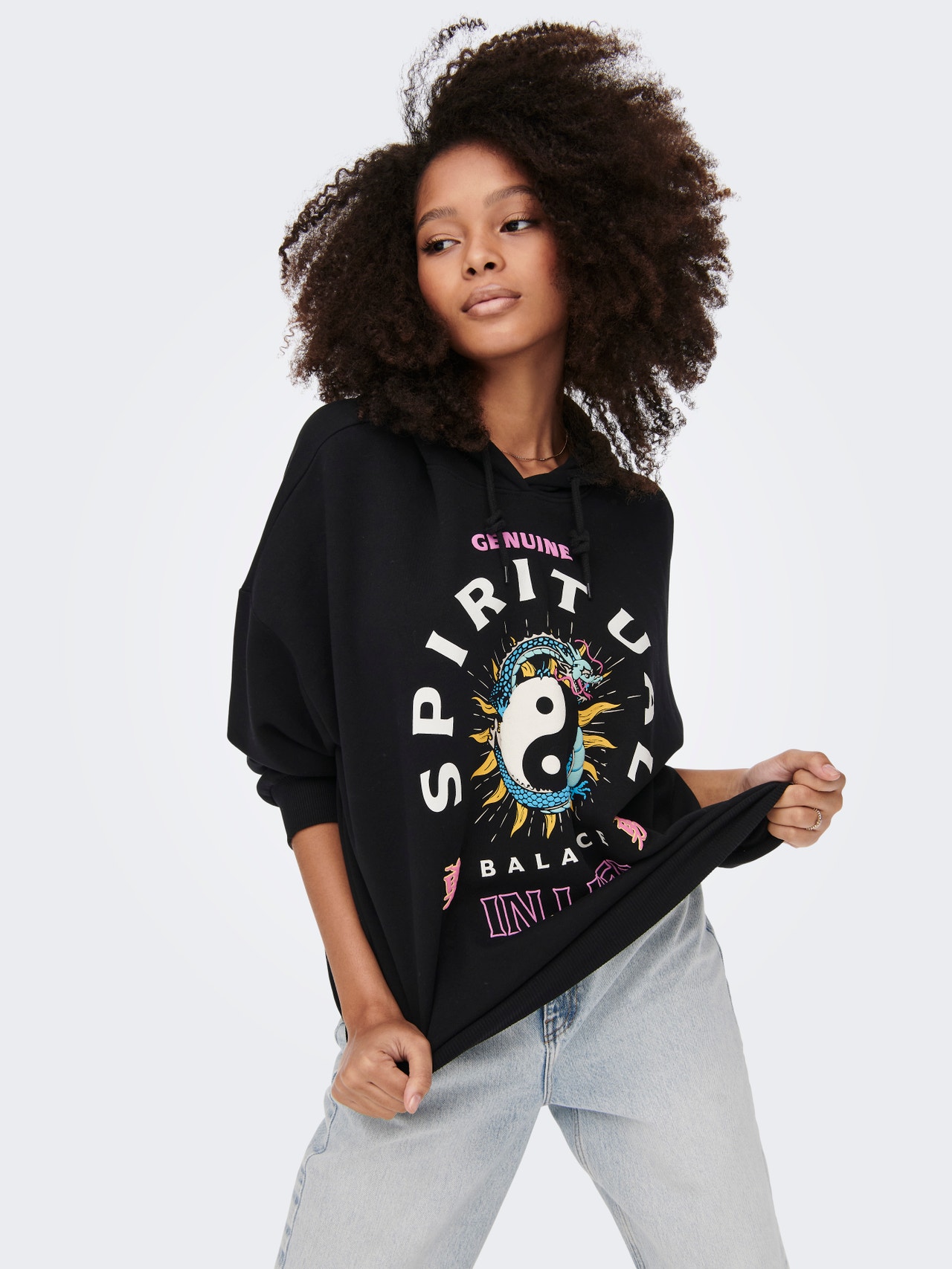 ONLY Oversize Print Hoodie -Black - 15276235