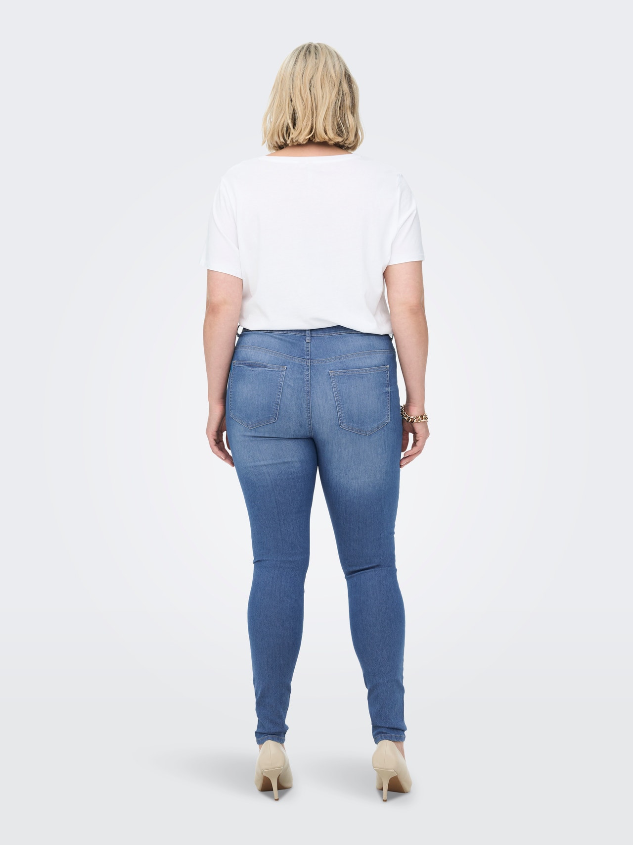 ONLY Curvy CARFlake høy midje Skinny fit jeans -Medium Blue Denim - 15276298