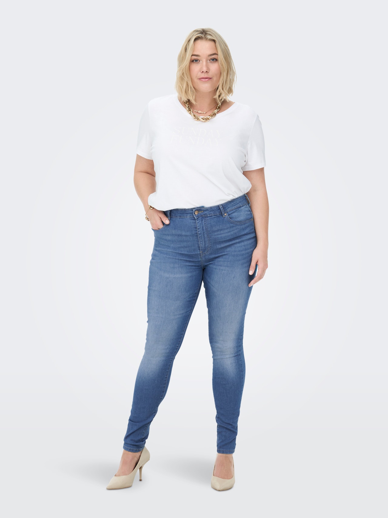 ONLY Curvy CARFlake High Waist Skinny Fit Jeans -Medium Blue Denim - 15276298
