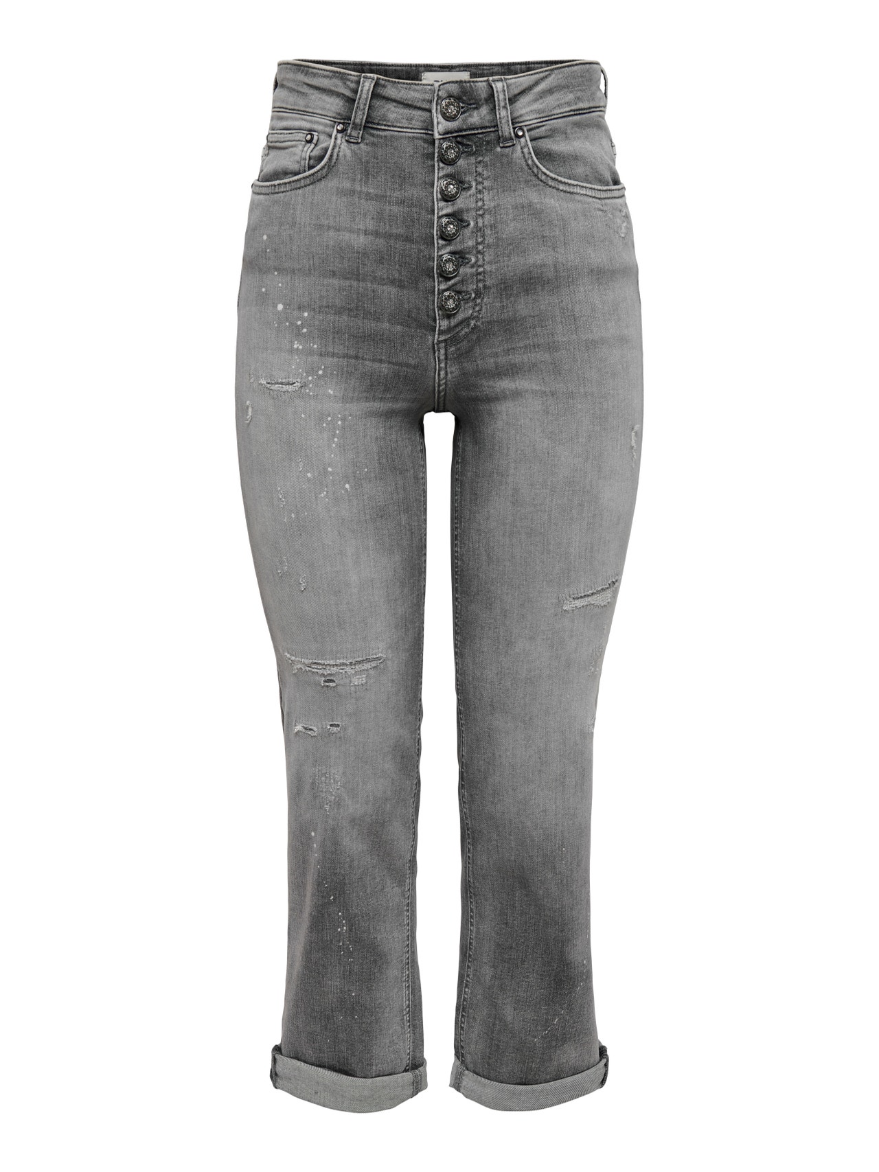 ONLY Jeans Straight Fit Taille haute Petite -Grey Denim - 15276613