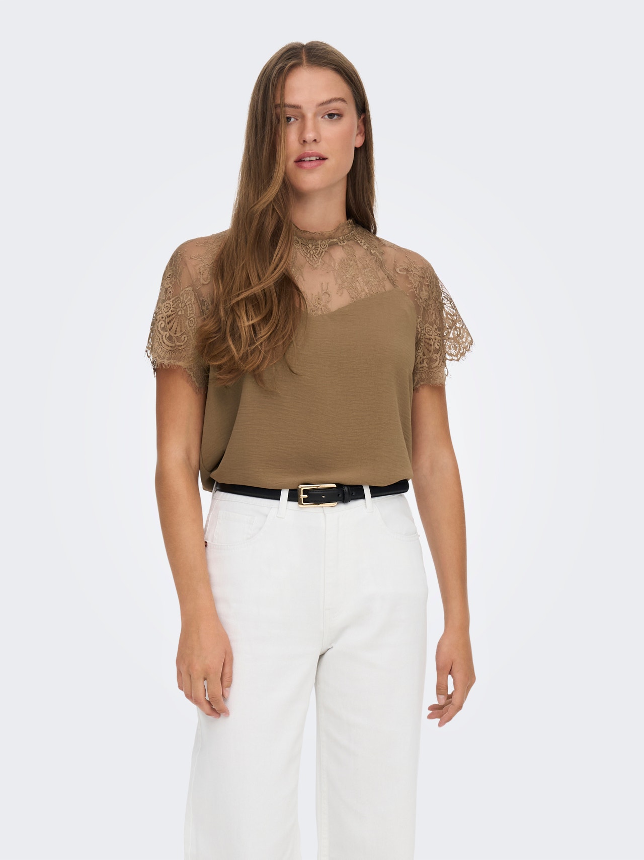 ONLY Kanten detail Top -Toasted Coconut - 15276919