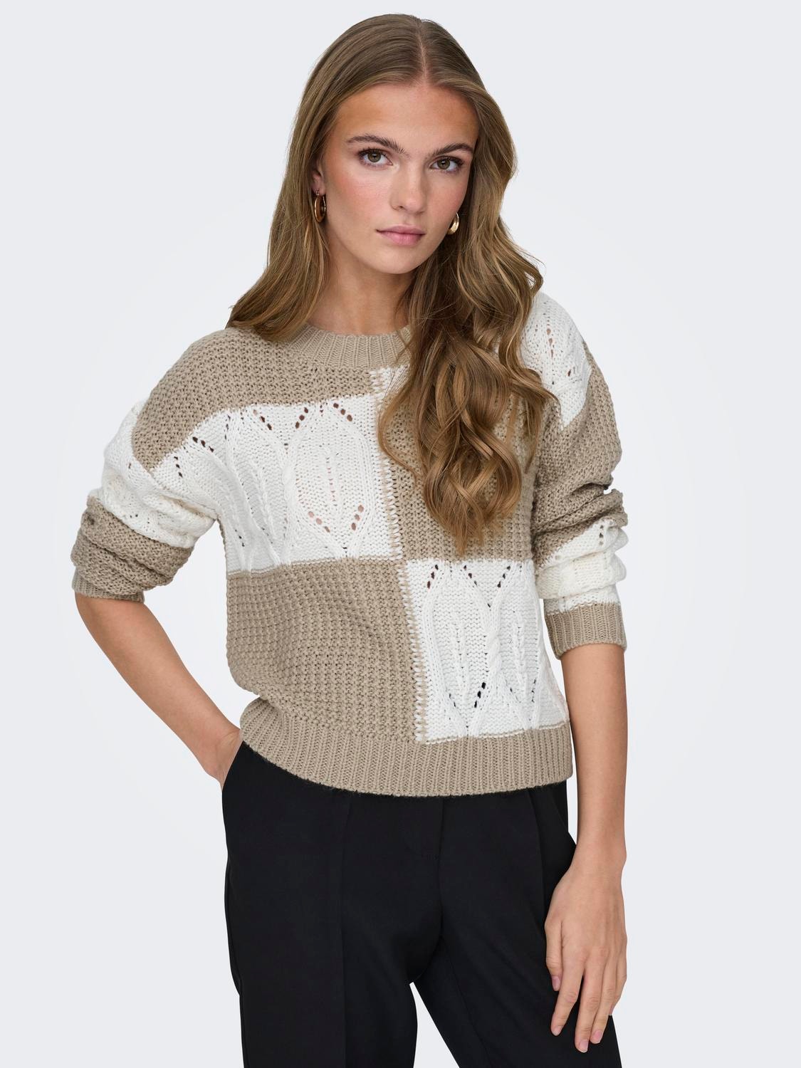 ONLY O-neck knitted pullover -Cement - 15276930