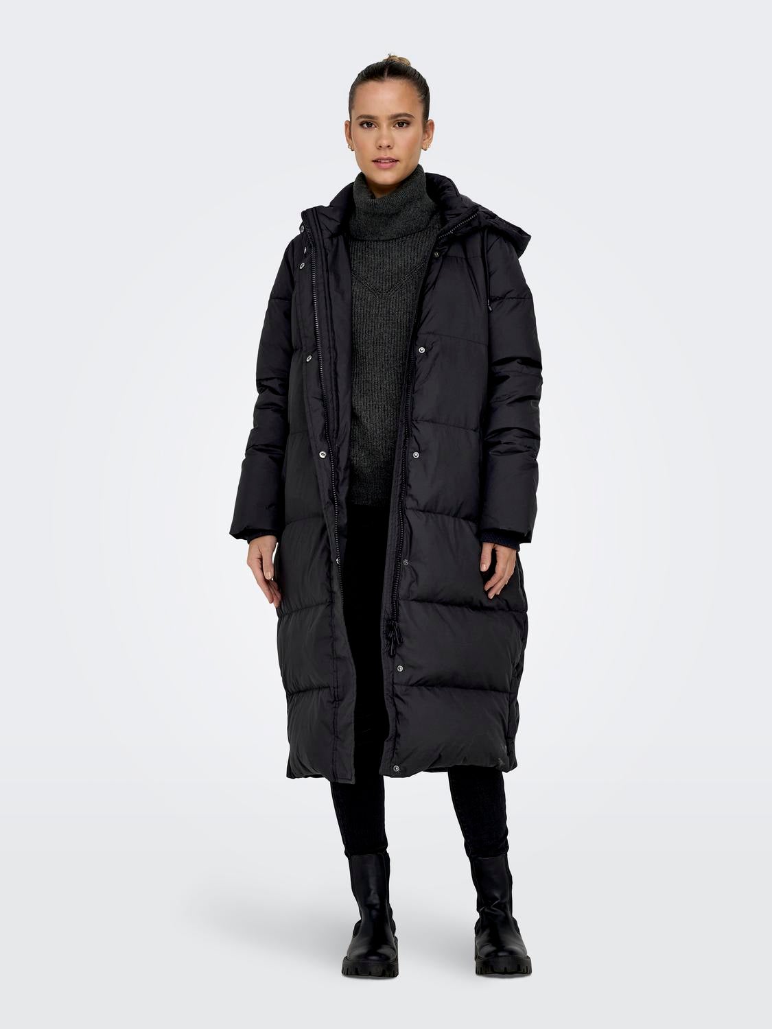 Black quilted coat online