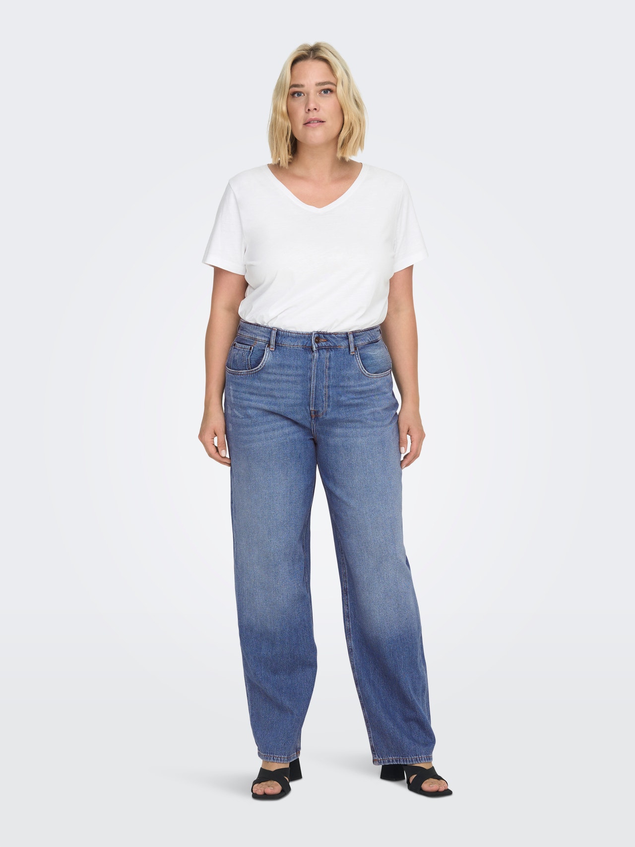 ONLY Weiter Beinschnitt Hohe Taille Jeans -Medium Blue Denim - 15277035