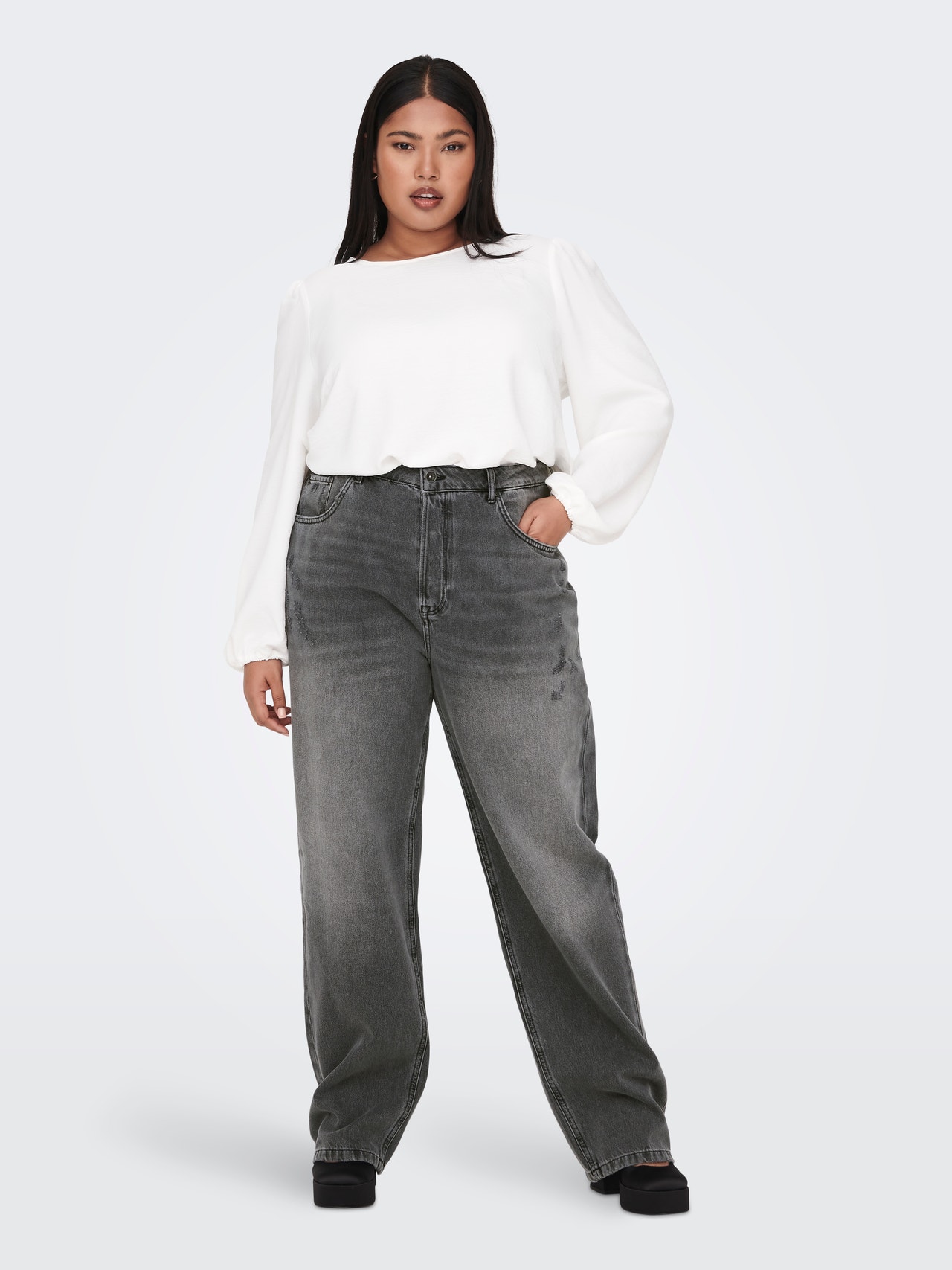 ONLY Wide Leg Fit High waist Jeans -Washed Black - 15277041