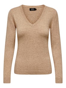 ONLY V-neck Knitted Pullover -Toasted Coconut - 15277047