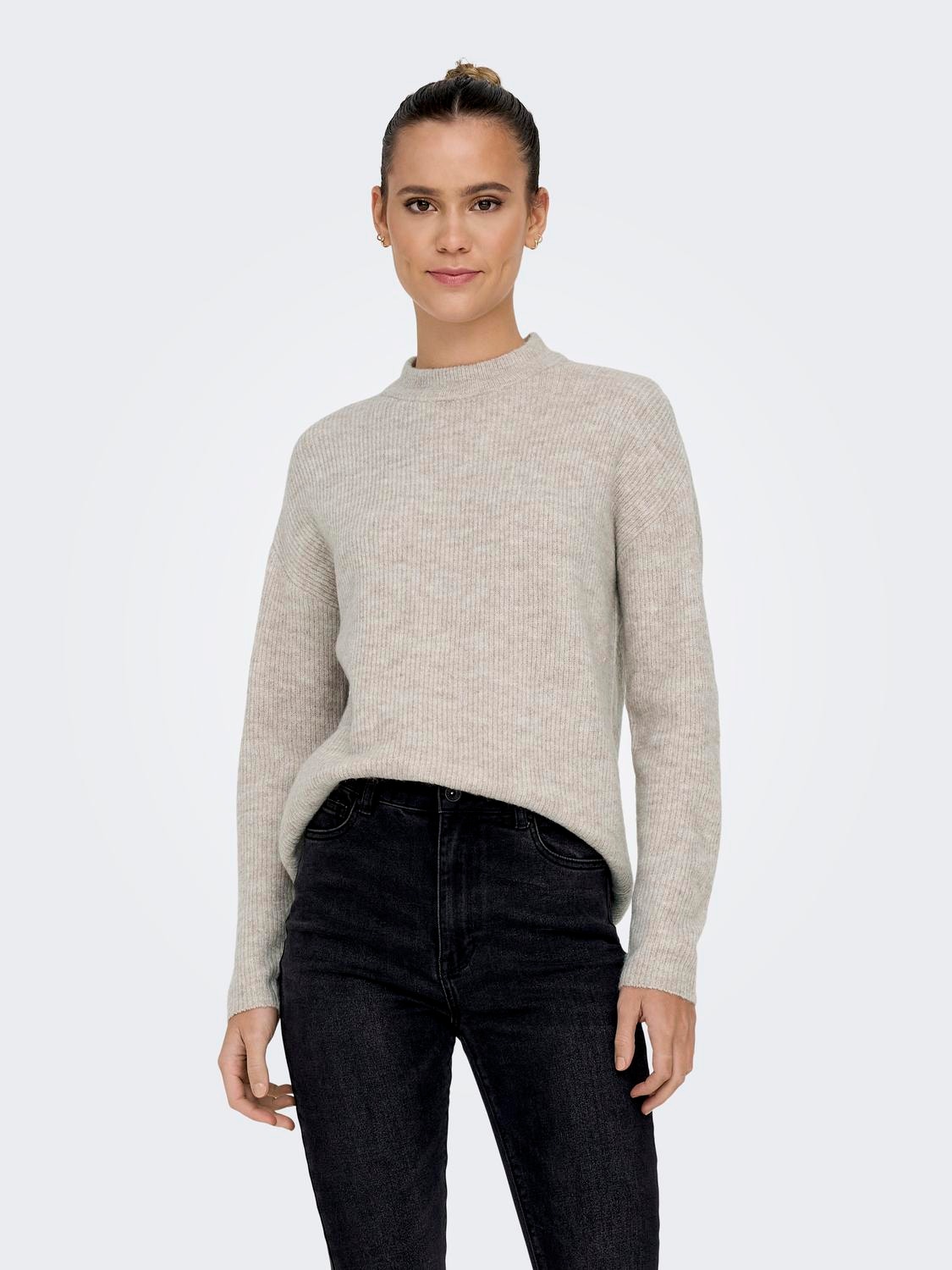 ONLY Regular Fit Round Neck Dropped shoulders Pullover -Pumice Stone - 15277080