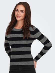 ONLY Eriti kõrge vöökohaga lõige Ümmargune kaelus Pullover -Dark Grey Melange - 15277223