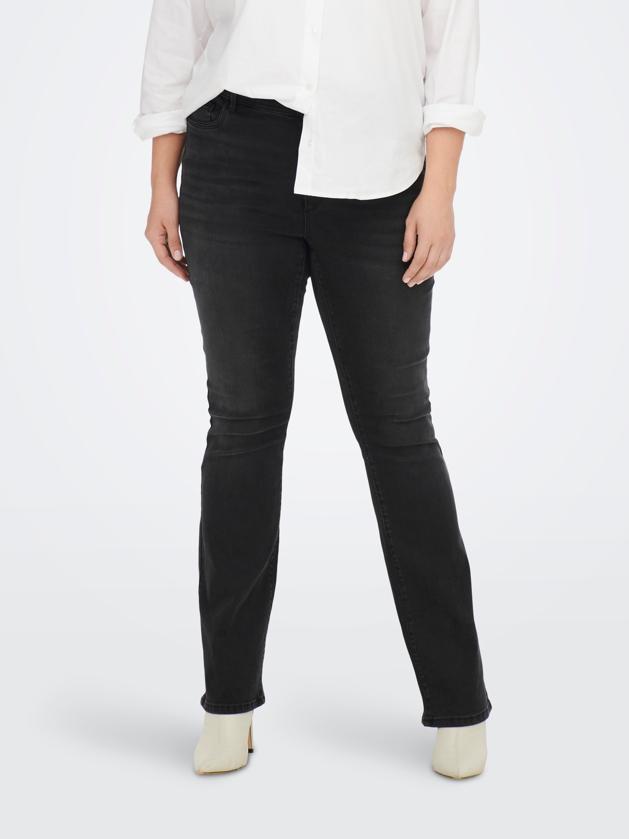ONLY CARSally talla grande de cintura alta Jeans de campana -Washed Black - 15277229