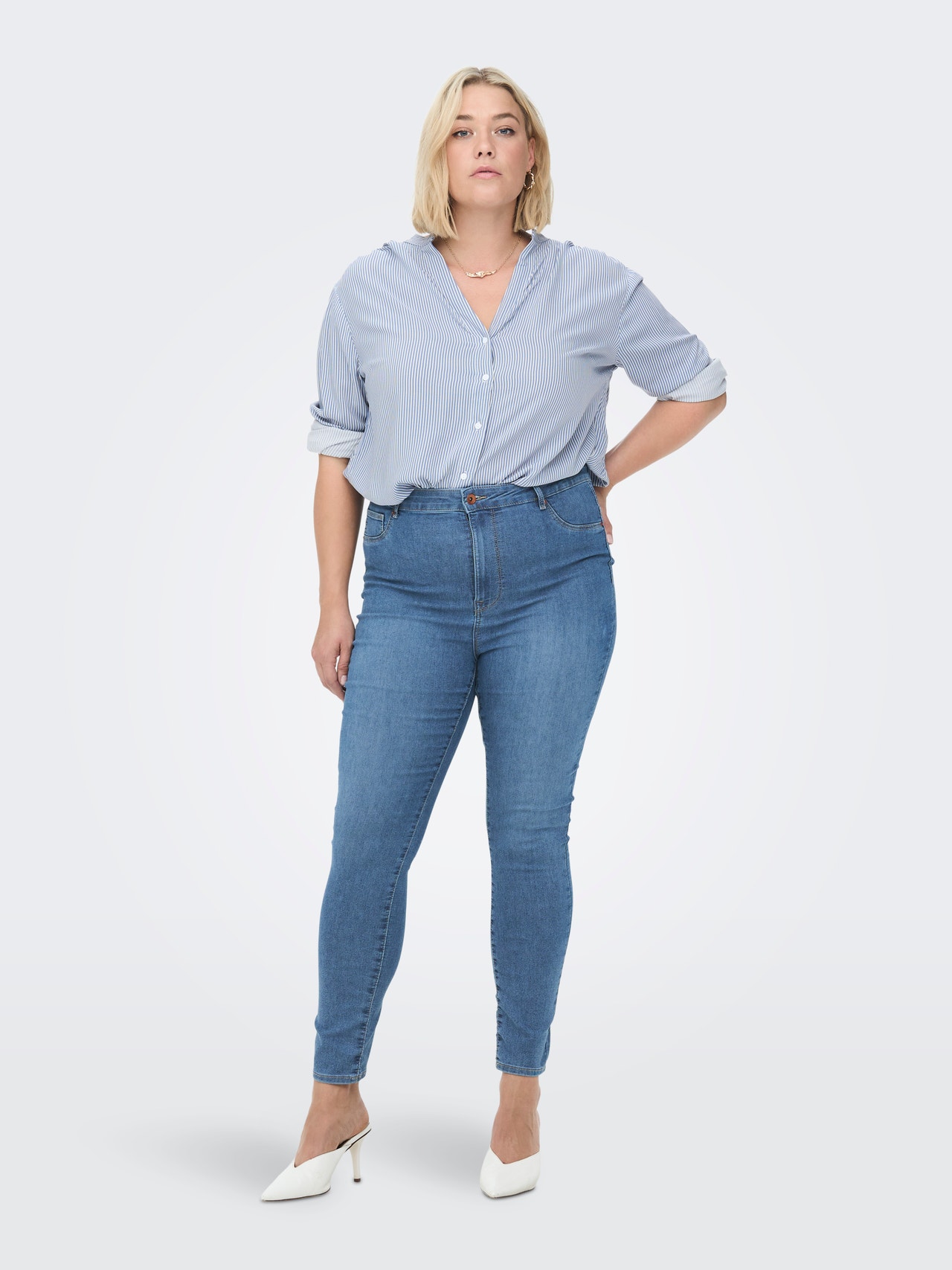 ONLY Curvy CARMila highwaisted Skinny fit-jeans -Light Blue Denim - 15277231