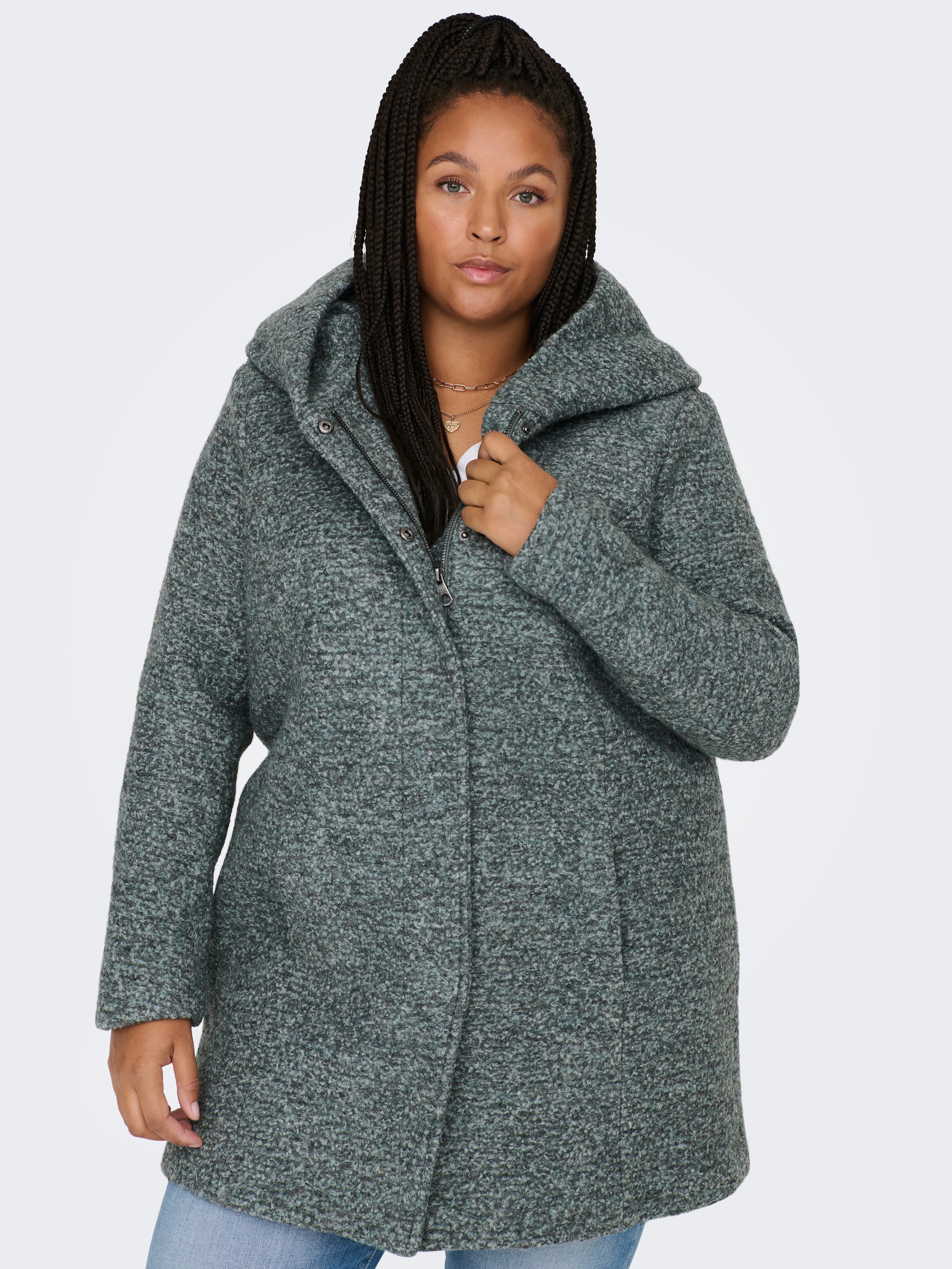 green hooded wool coat