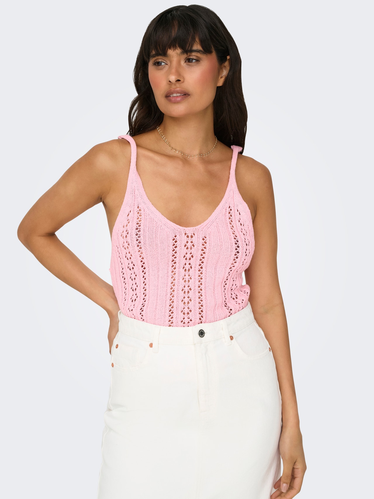 ONLY Top Regular Fit Col en V -Candy Pink - 15277573