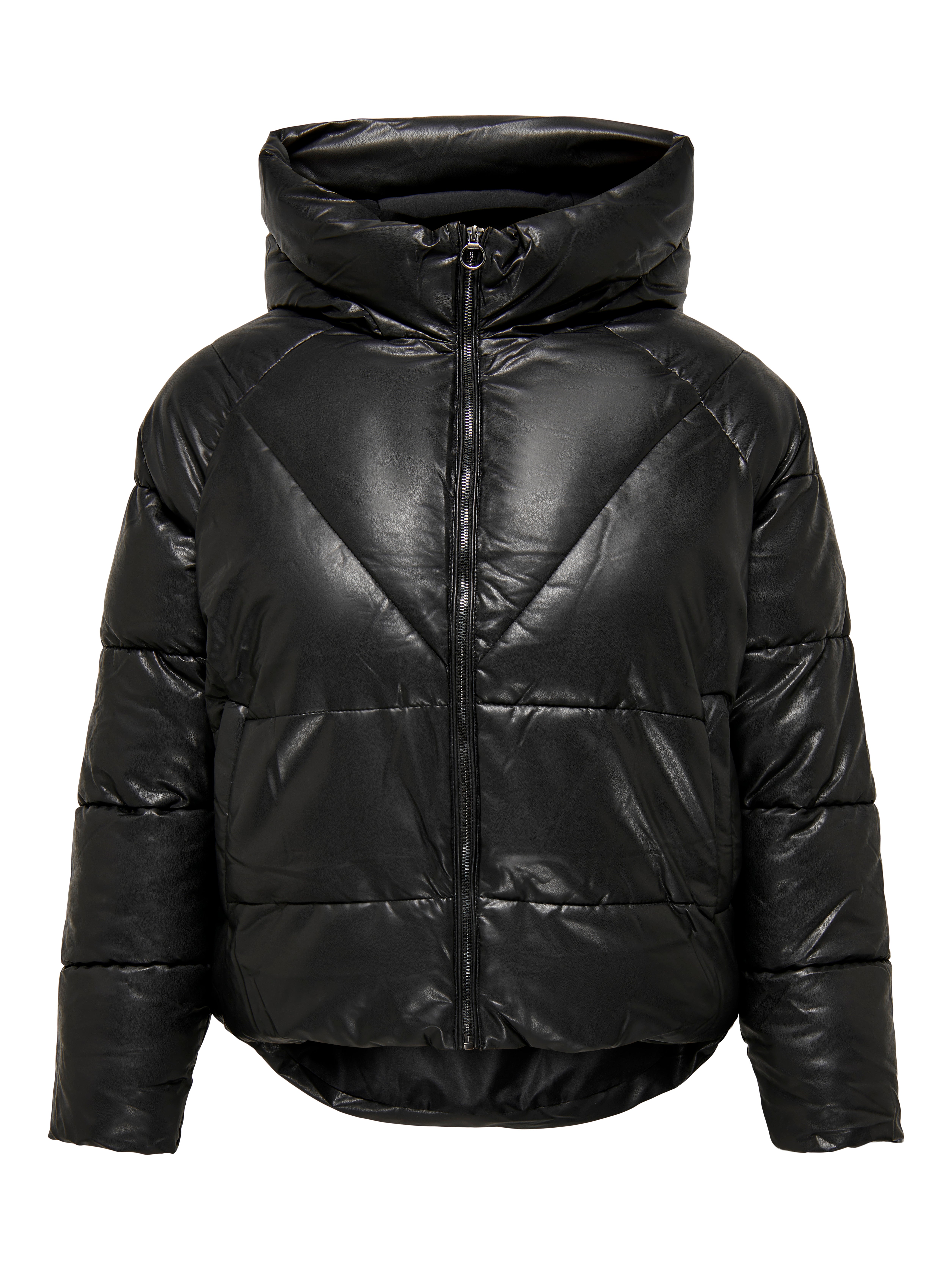 Black leather hotsell puffer jacket