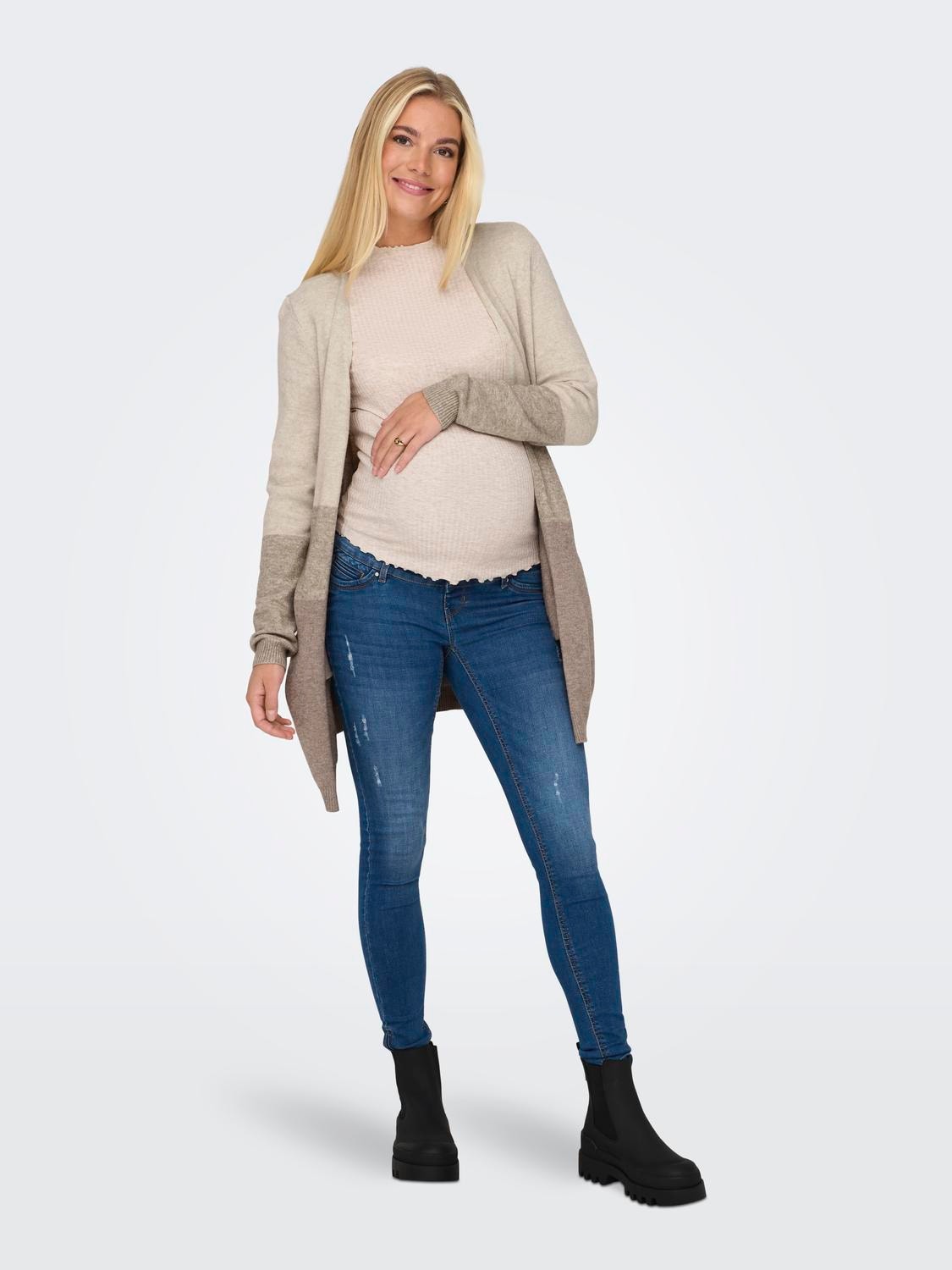 ONLY Mama Long Belt Knitted Cardigan -Sand - 15277707
