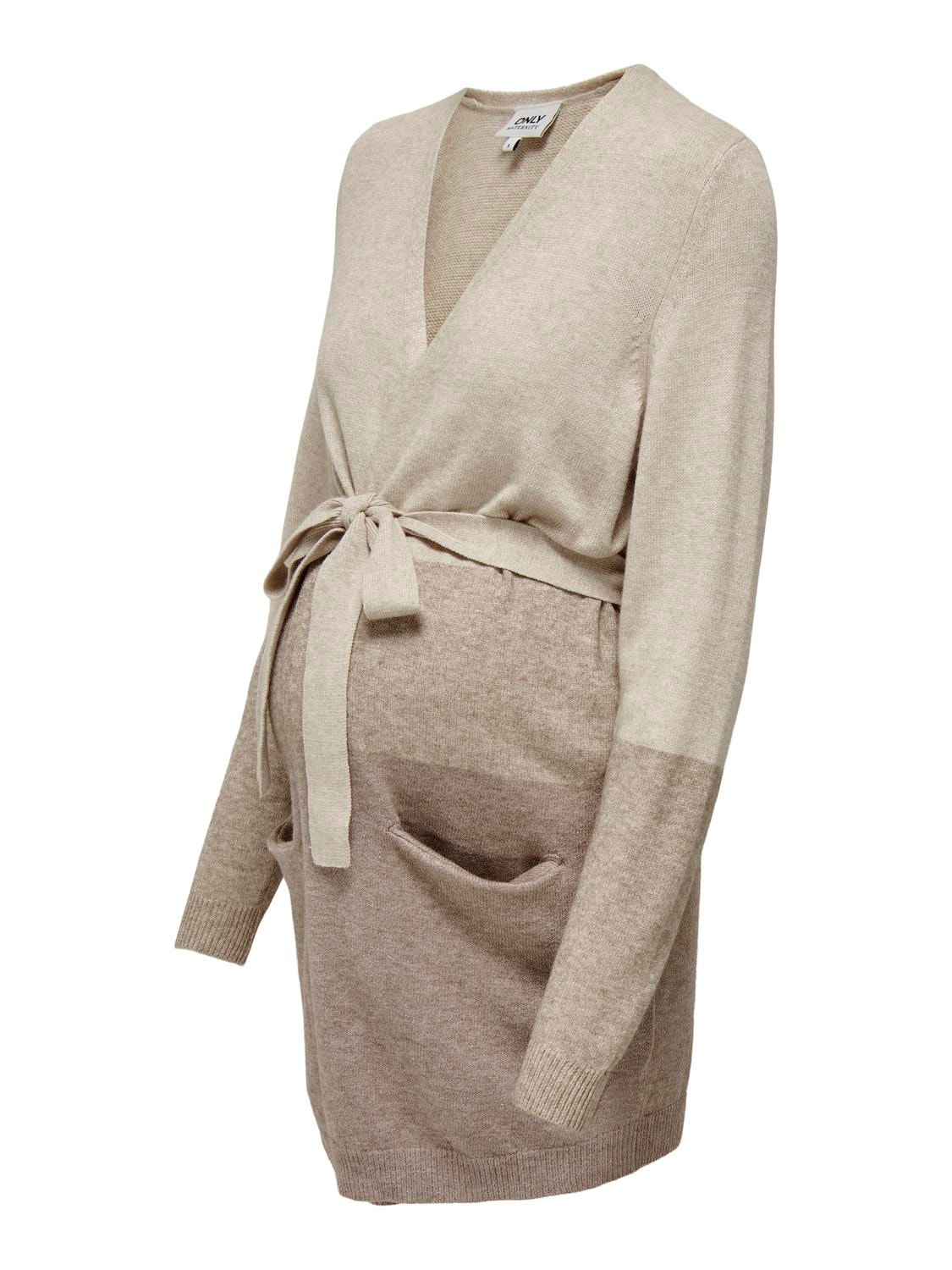 ONLY Mama Long Belt Knitted Cardigan -Sand - 15277707