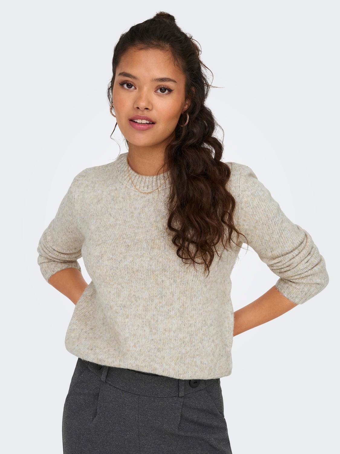 ONLY Knit Fit Round Neck Ribbed cuffs Pullover -Oatmeal - 15277866