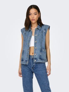 ONLY Gespreide kraag Denim top -Medium Blue Denim - 15278041