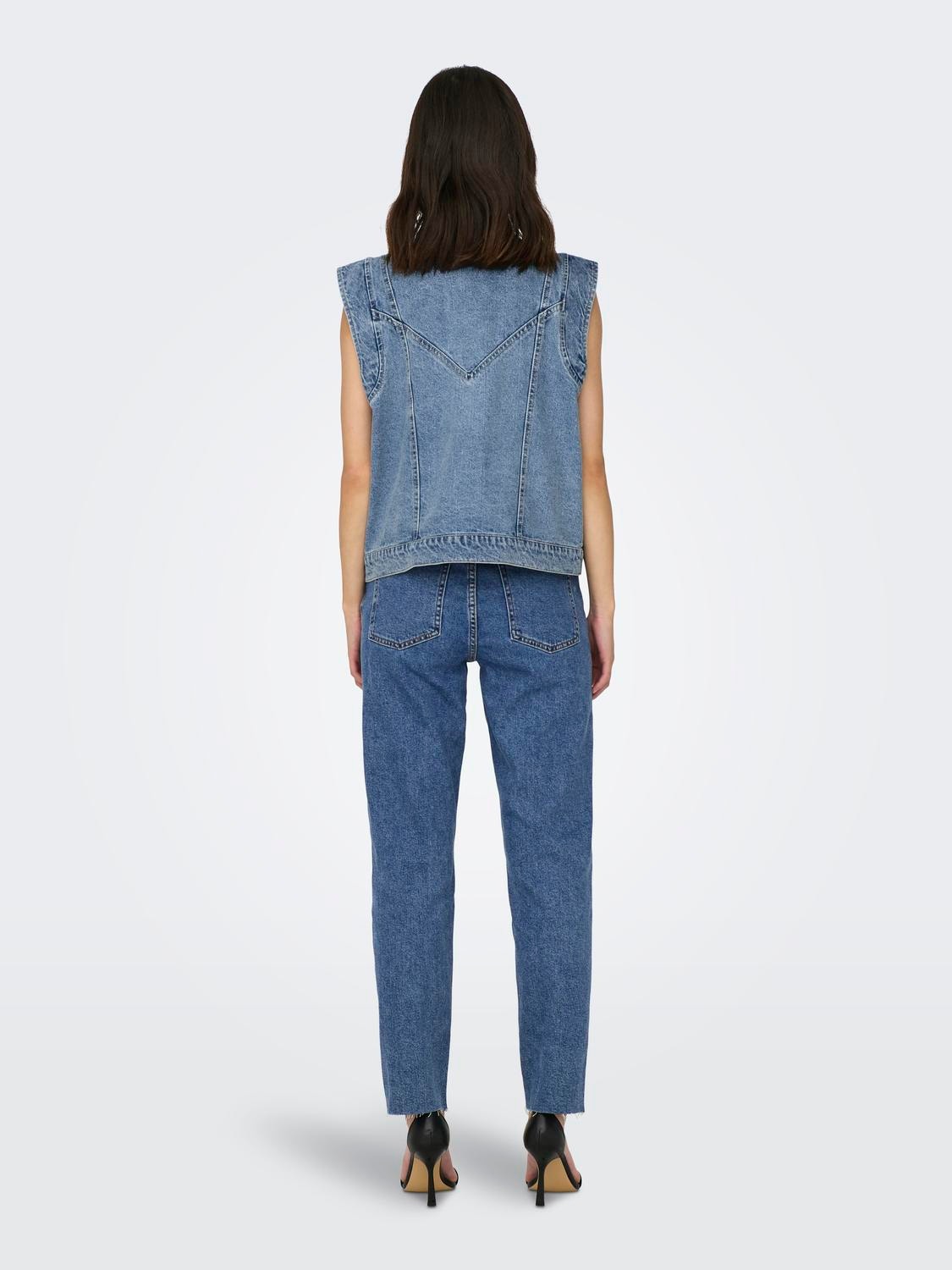 ONLY Gespreide kraag Denim top -Medium Blue Denim - 15278041