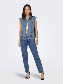 ONLY Gespreide kraag Denim top -Medium Blue Denim - 15278041