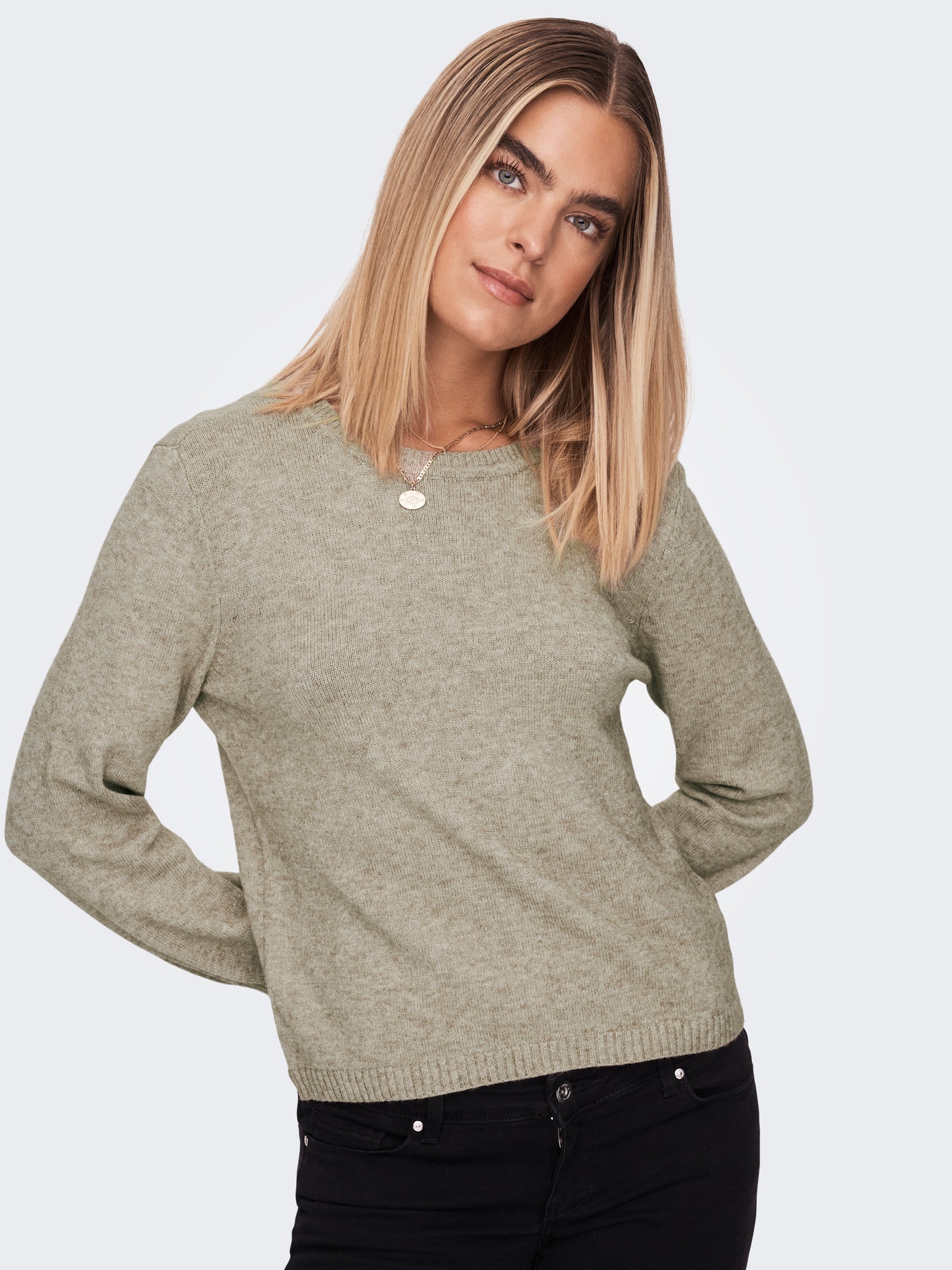 ONLY O-hals Pofmouwen Pullover -Beige - 15278077