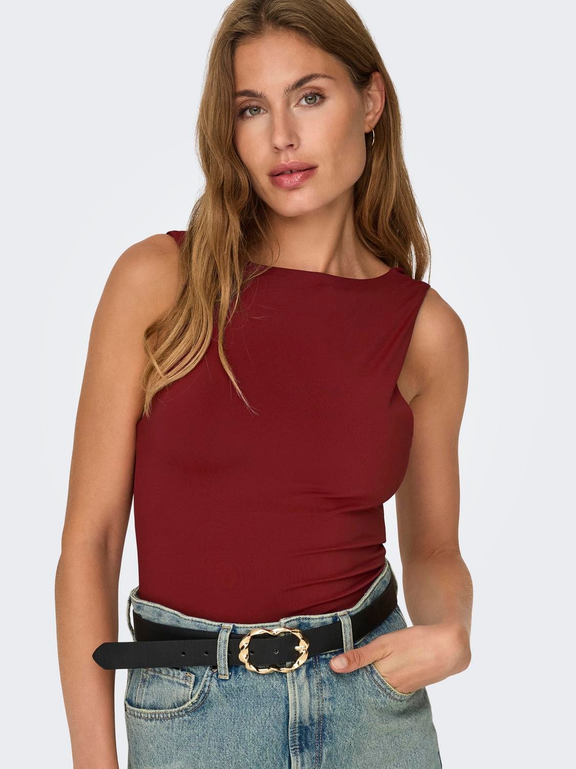 ONLY Tops Regular Fit Col en U -Syrah - 15278090